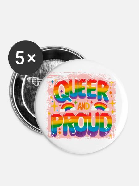 Queer und stolz - Buttons mittel 32 mm (5er Pack) - Weiß