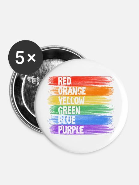Regenbogenfarben Streifenkunst - Buttons mittel 32 mm (5er Pack) - Weiß