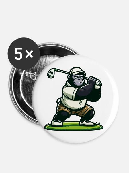 Golf-Gorilla - Buttons mittel 32 mm (5er Pack) - Weiß