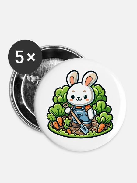 Erntetrichter: Der Gartenhase - Buttons mittel 32 mm (5er Pack) - Weiß