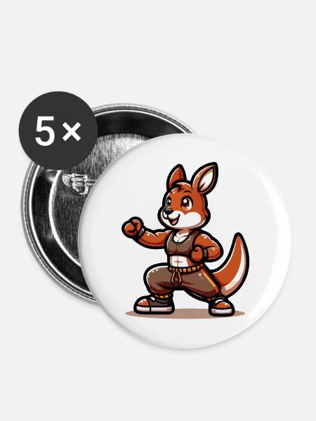 Kickin' Kangaroo Sensei - Buttons mittel 32 mm (5er Pack) - Weiß