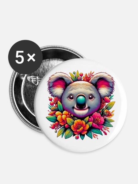 Koala - Buttons mittel 32 mm (5er Pack) - Weiß