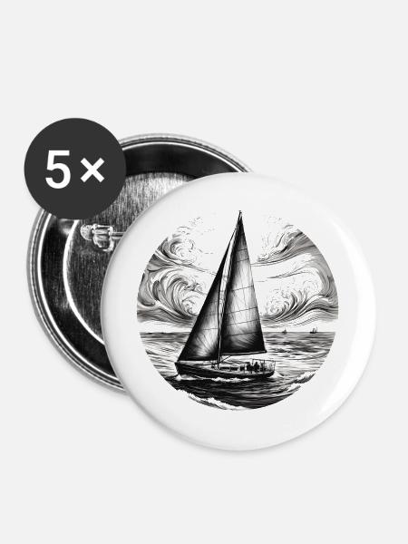 Segeltraum Noir - Buttons mittel 32 mm (5er Pack) - Weiß