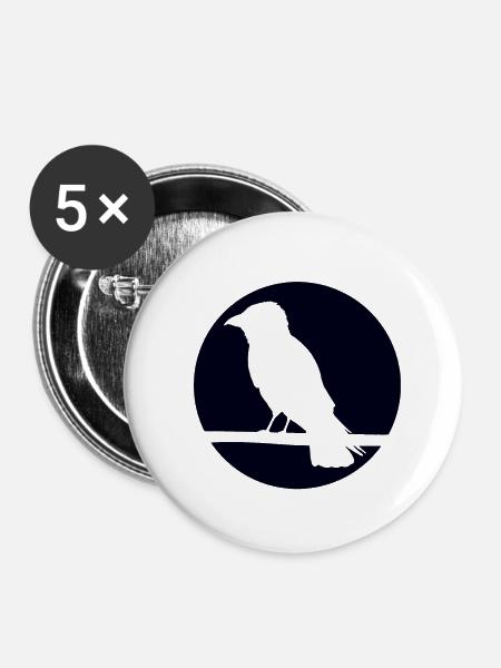 Krähe auf Ast - Buttons mittel 32 mm (5er Pack) - Weiß