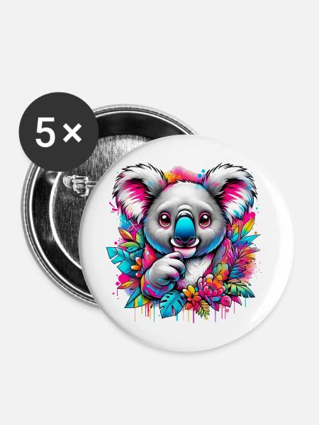 Koala - Buttons mittel 32 mm (5er Pack) - Weiß