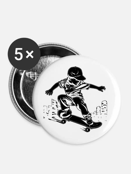 Skateboarding Junge - Buttons mittel 32 mm (5er Pack) - Weiß