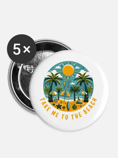 Bring mich zum Strand - Buttons mittel 32 mm (5er Pack) - Weiß
