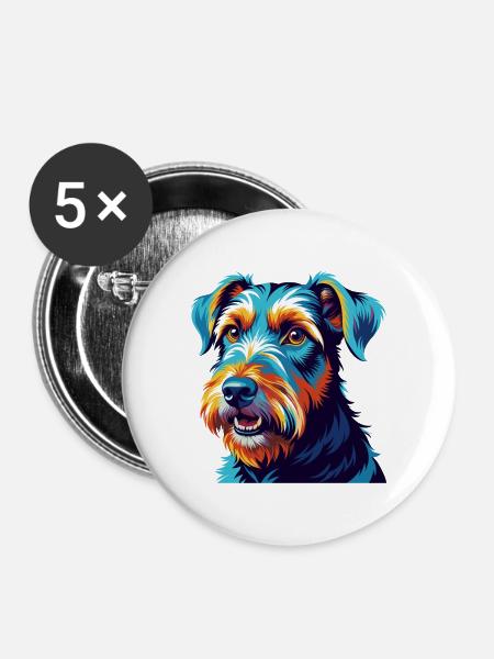 Airedale Terrier Hunderasse Bunte Karikatur Kawaii - Buttons mittel 32 mm (5er Pack) - Weiß