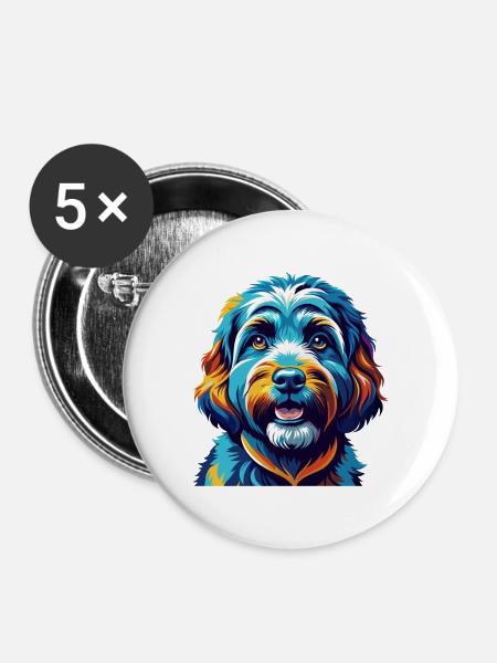 Cockapoo Hunderasse Bunt Karikatur Kawaii - Buttons mittel 32 mm (5er Pack) - Weiß