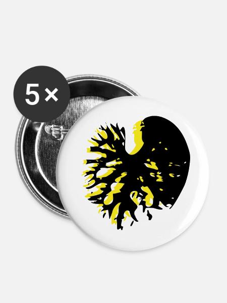 Herzblatt Schwarz gelb Catalpa - Buttons mittel 32 mm (5er Pack) - Weiß