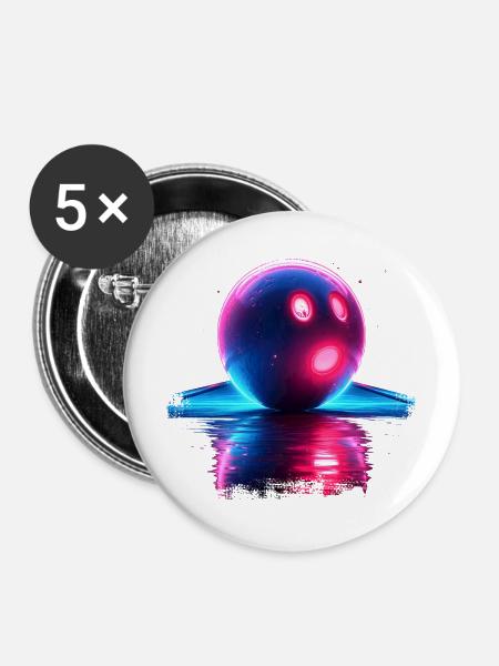 Bowling Retrowave - Buttons mittel 32 mm (5er Pack) - Weiß
