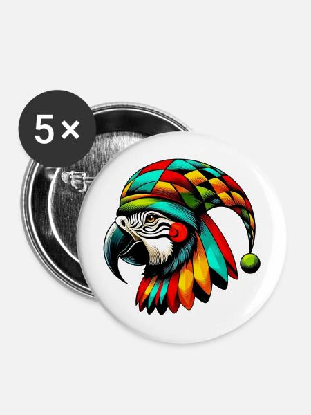 Harlekin Papagei - Buttons mittel 32 mm (5er Pack) - Weiß