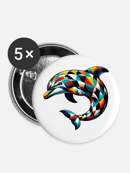 Harlekin-Delfin - Buttons mittel 32 mm (5er Pack) - Weiß