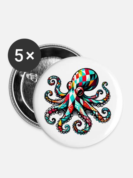 Krake - Buttons mittel 32 mm (5er Pack) - Weiß