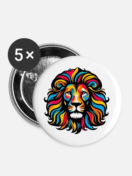 Löwe - Buttons mittel 32 mm (5er Pack) - Weiß