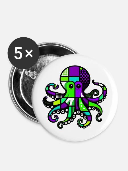 Krake - Buttons mittel 32 mm (5er Pack) - Weiß