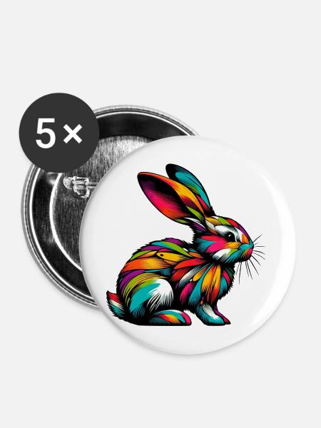 Kaninchen - Buttons mittel 32 mm (5er Pack) - Weiß