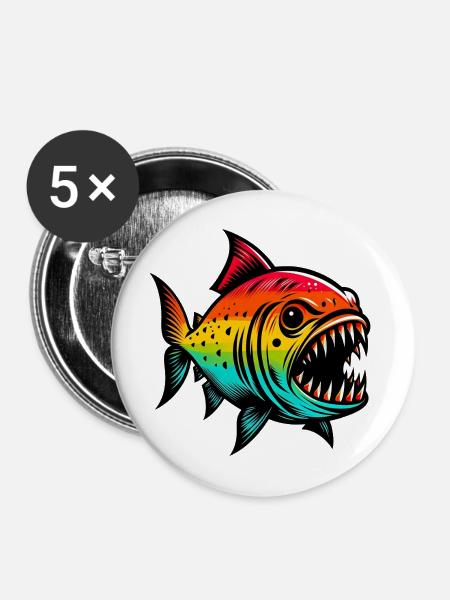 Piranha - Buttons mittel 32 mm (5er Pack) - Weiß