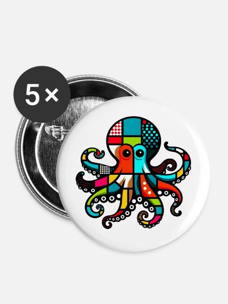 Krake - Buttons mittel 32 mm (5er Pack) - Weiß