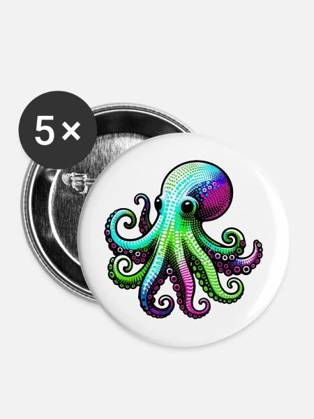 Krake - Buttons mittel 32 mm (5er Pack) - Weiß