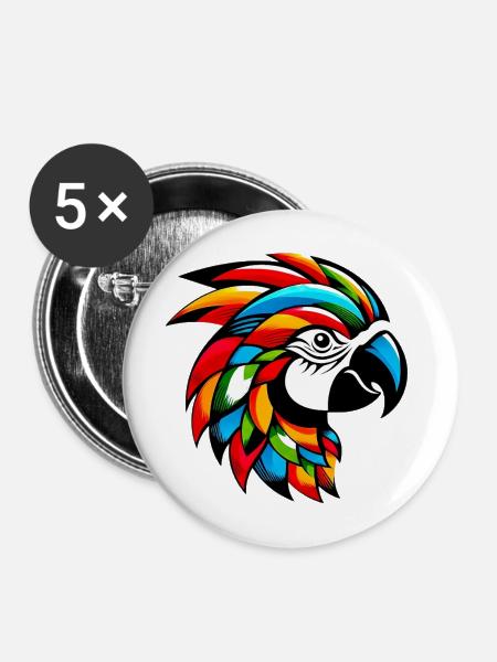 Harlekin Papagei - Buttons mittel 32 mm (5er Pack) - Weiß