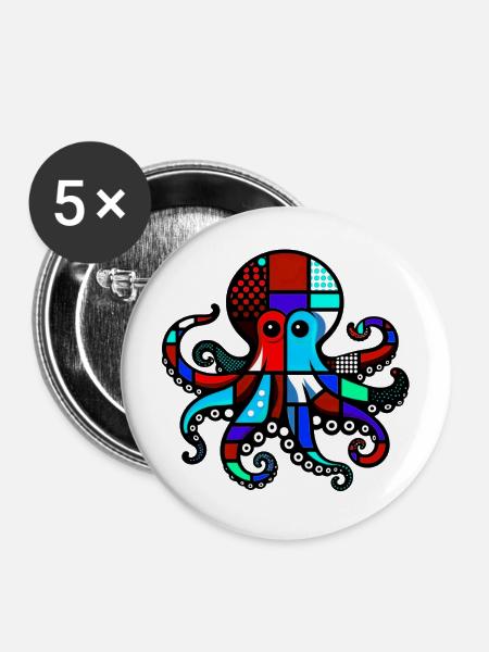 Krake - Buttons mittel 32 mm (5er Pack) - Weiß