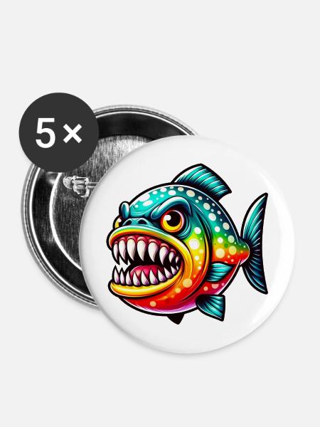 Piranha - Buttons mittel 32 mm (5er Pack) - Weiß