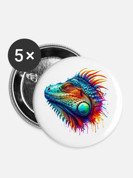 Leguan - Buttons mittel 32 mm (5er Pack) - Weiß