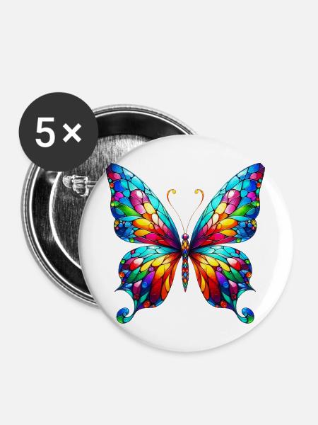 Schmetterling - Buttons mittel 32 mm (5er Pack) - Weiß