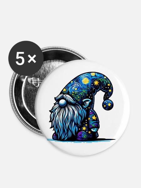 Gnom - Buttons mittel 32 mm (5er Pack) - Weiß