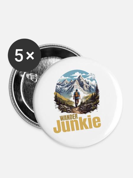 Wander Junkie - Buttons mittel 32 mm (5er Pack) - Weiß