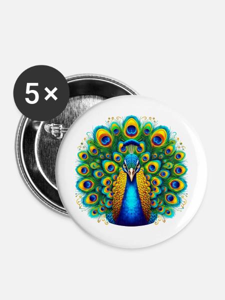 Pfau - Buttons mittel 32 mm (5er Pack) - Weiß