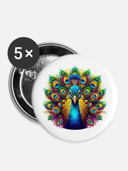 Pfau - Buttons mittel 32 mm (5er Pack) - Weiß