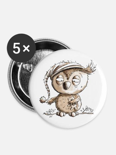 Kleine Nachteule Eule - Buttons mittel 32 mm (5er Pack) - Weiß