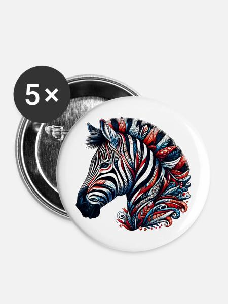 Zebra - Buttons mittel 32 mm (5er Pack) - Weiß