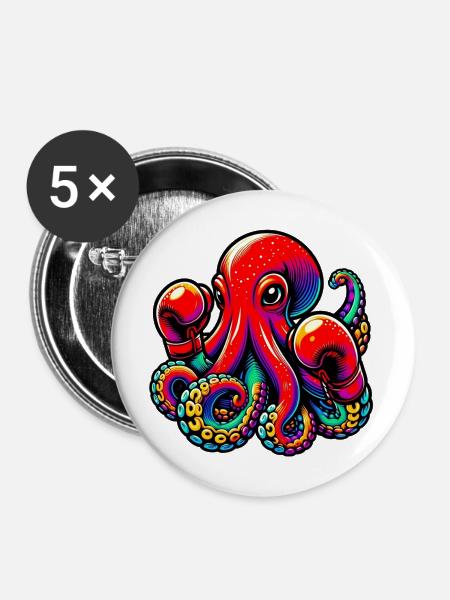 Krake - Buttons mittel 32 mm (5er Pack) - Weiß