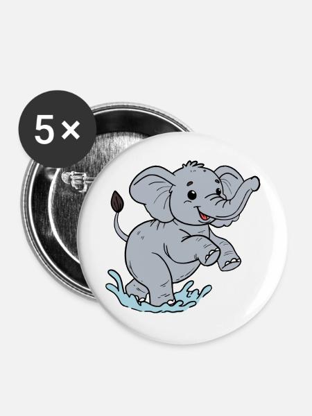 Elefant - Buttons mittel 32 mm (5er Pack) - Weiß