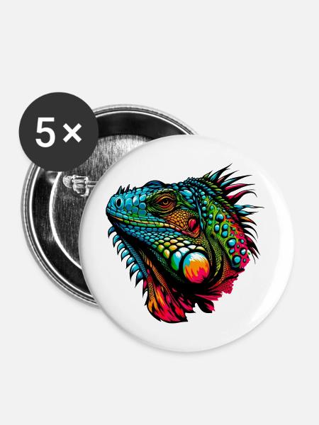 Leguan - Buttons mittel 32 mm (5er Pack) - Weiß