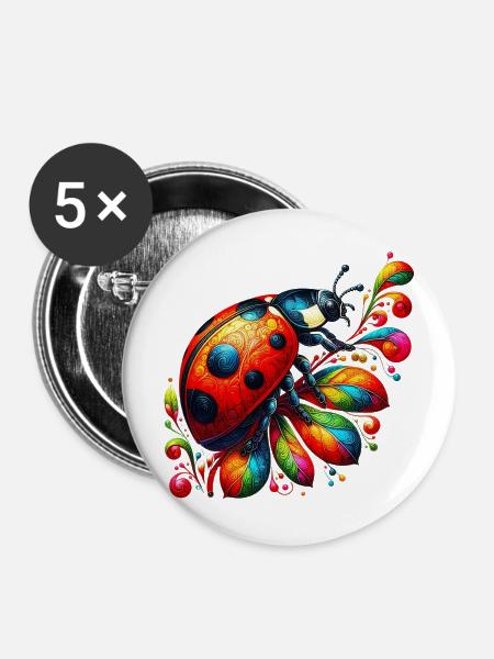 Marienkäfer - Buttons mittel 32 mm (5er Pack) - Weiß