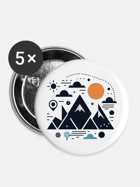 Gebirge - Buttons mittel 32 mm (5er Pack) - Weiß