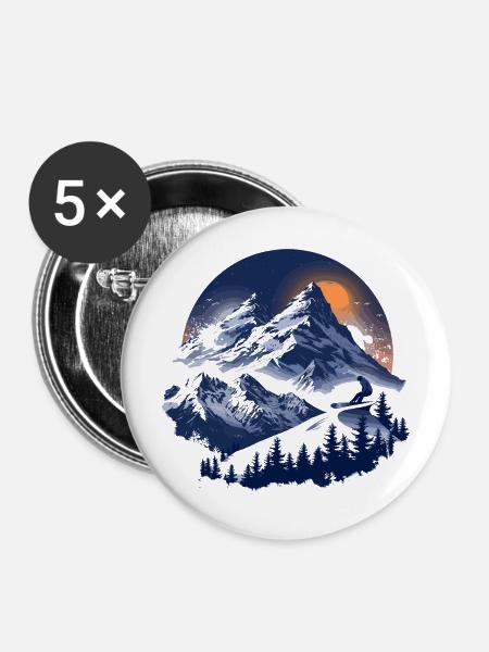 Snowboarding Grafik - Buttons mittel 32 mm (5er Pack) - Weiß
