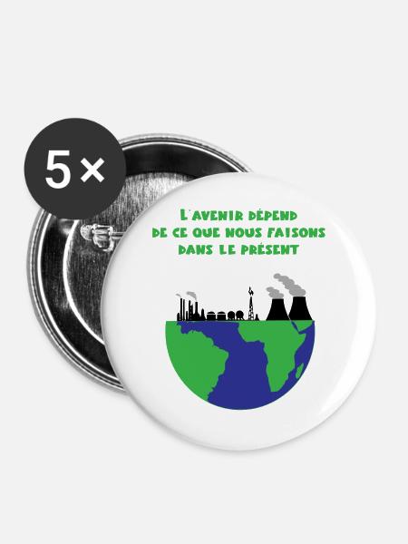 Planet Erde - Buttons mittel 32 mm (5er Pack) - Weiß