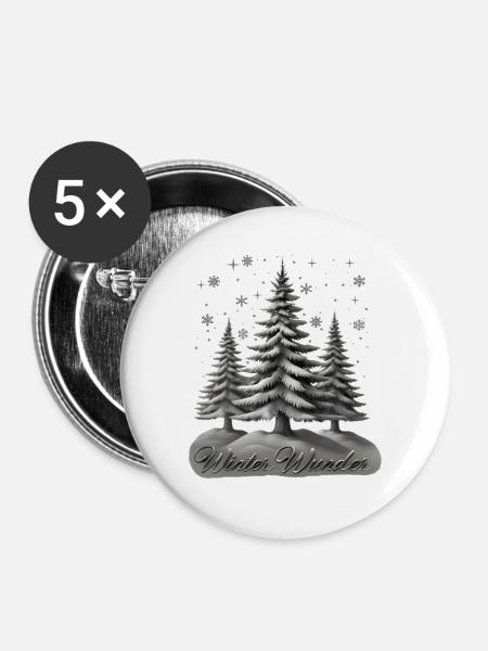 Winter Wunder – Tannen im Schnee - Buttons mittel 32 mm (5er Pack) - Weiß