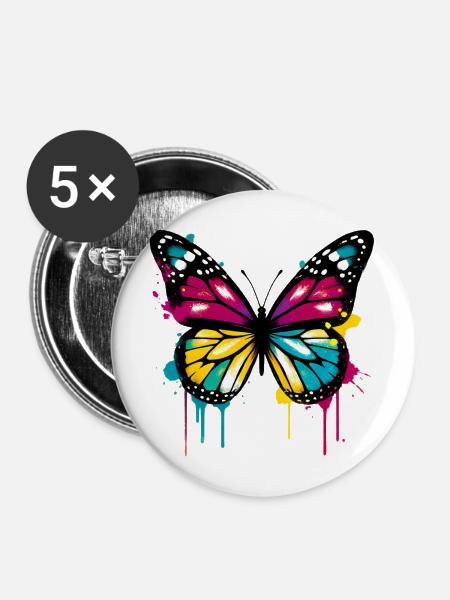 Schmetterling - Buttons mittel 32 mm (5er Pack) - Weiß
