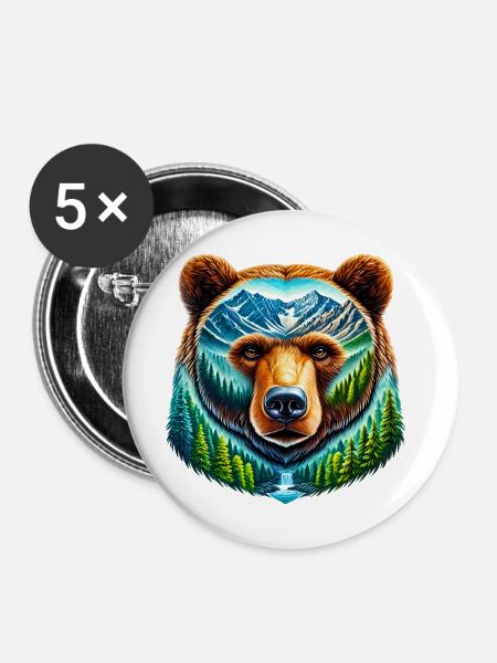 Bär - Buttons mittel 32 mm (5er Pack) - Weiß