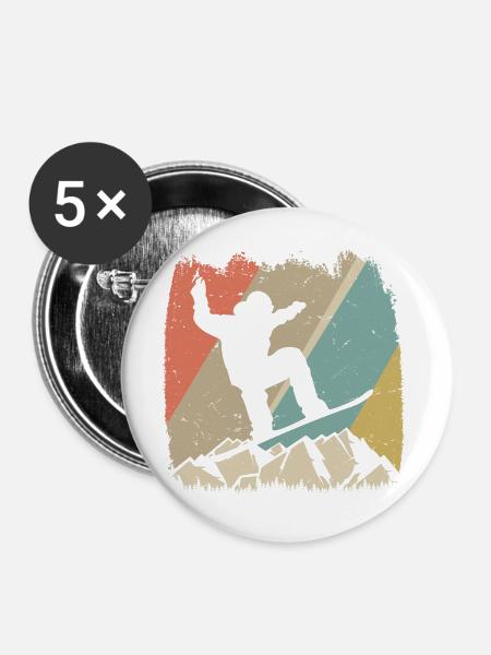 Alpiner Retro-Snowboarder - Buttons mittel 32 mm (5er Pack) - Weiß