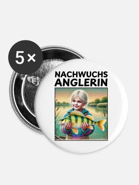 Nachwuchs Anglerin - Buttons mittel 32 mm (5er Pack) - Weiß