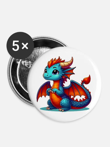 Drache - Buttons mittel 32 mm (5er Pack) - Weiß