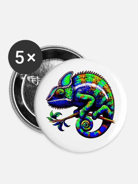 Chamäleon - Buttons mittel 32 mm (5er Pack) - Weiß