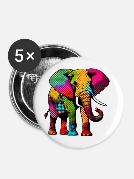 Elefant - Buttons mittel 32 mm (5er Pack) - Weiß